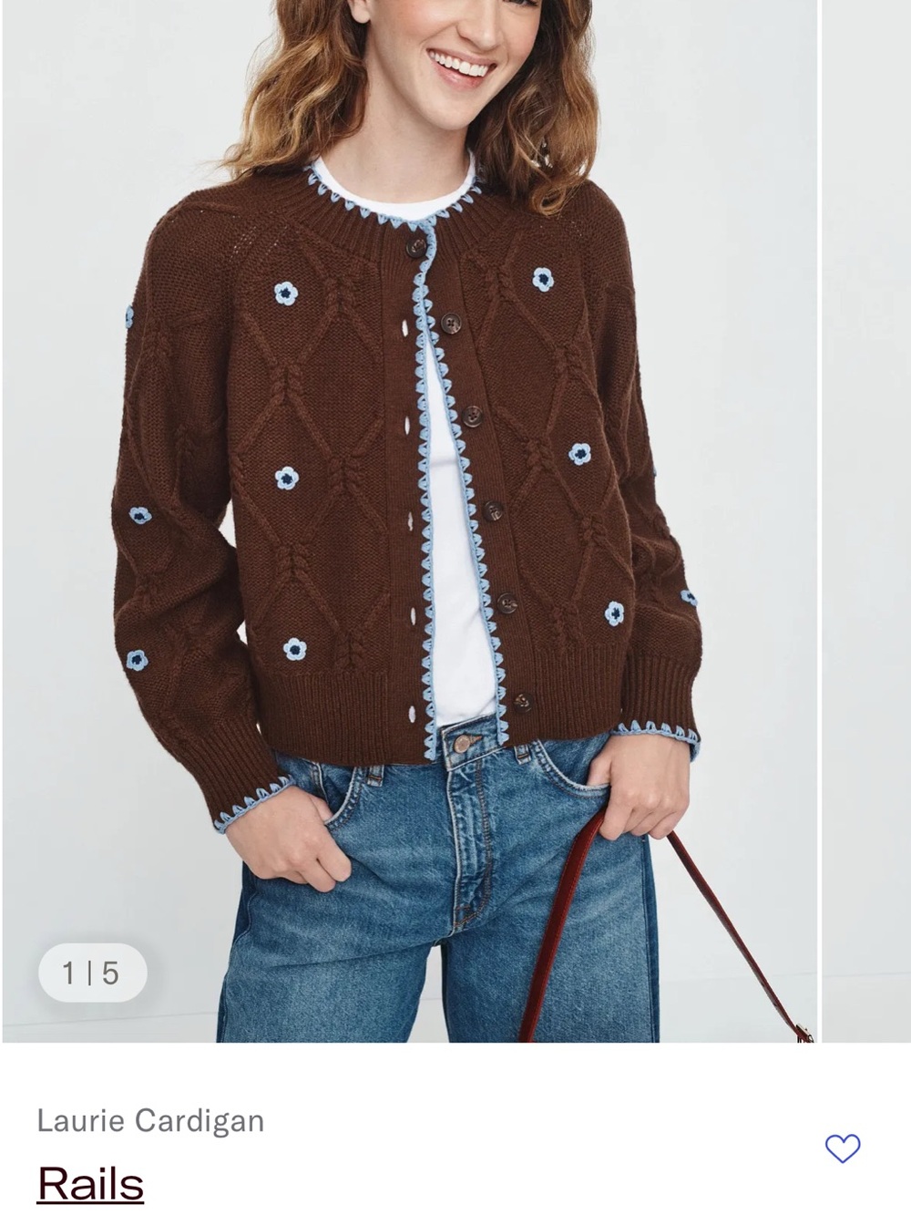 Rails Brown Cardigan with Light Blue Trim